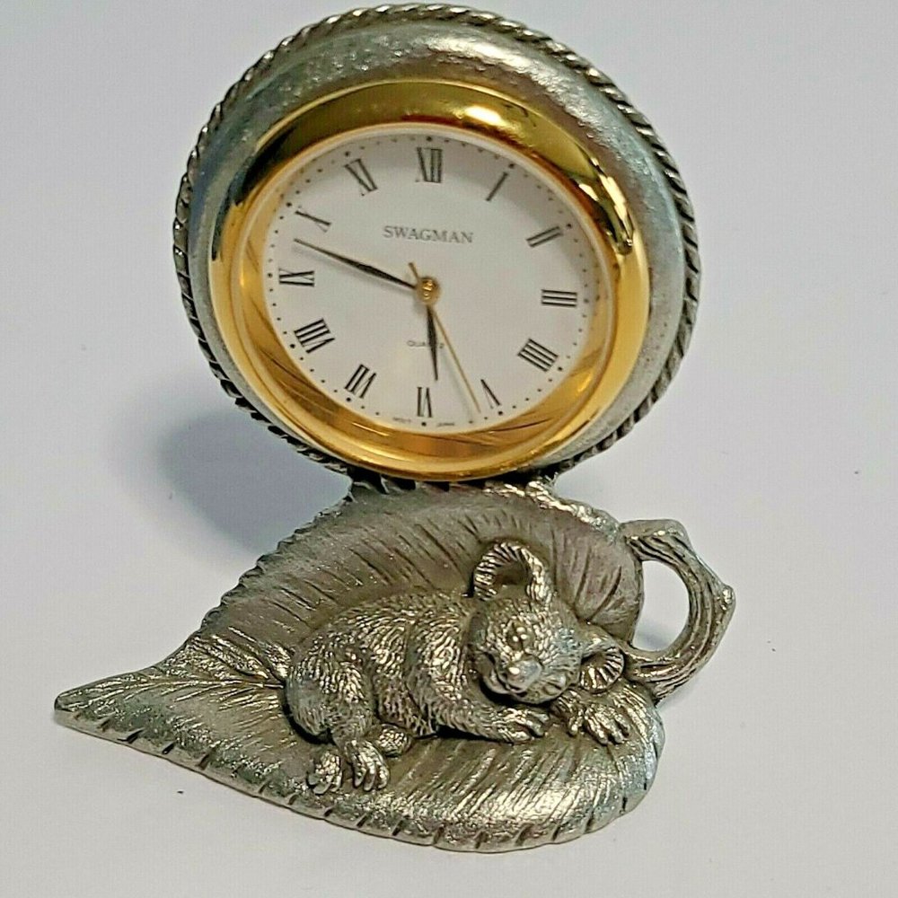 Sleeping Baby Koala Australian Pewter Souvenir Clock Oz Pewter